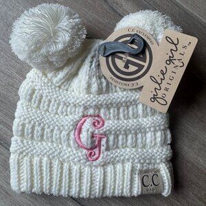 Girlie Girl Originals Ivory Pom Beanie “G” – NWT